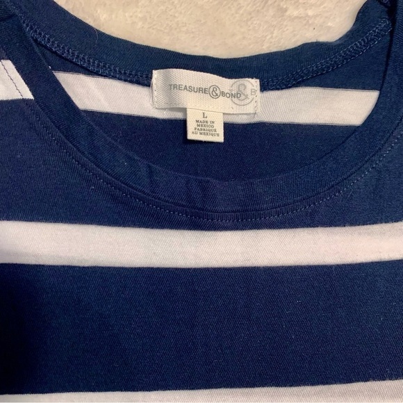 NWT Treasure & Bond Muscle Tank Large Navy White Stripes Cropped Cotton Pocket - Picture 8 of 14
